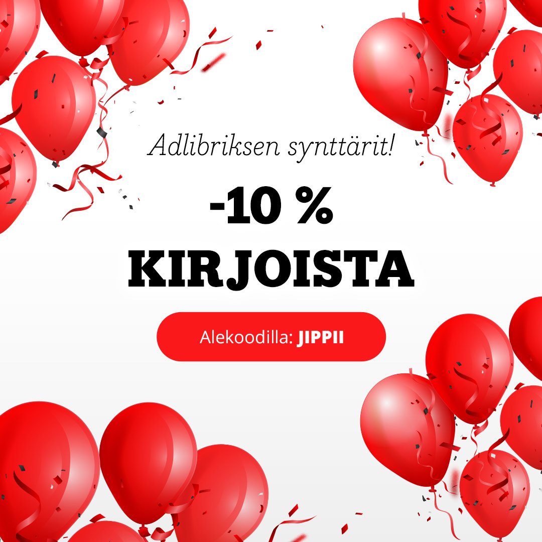 Vielä tänään KAIKKI KIRJAT -10 % koodilla JIPPII
Tule mukaan Adlibriksen synttäreille ja hyödynnä tarjous vaikka isänpäivä- tai joululahjaostoksiin: adlibr.is/birthday 
#adlibrisfi #kirjat #kirja #lukeminen #uutuuskirjat