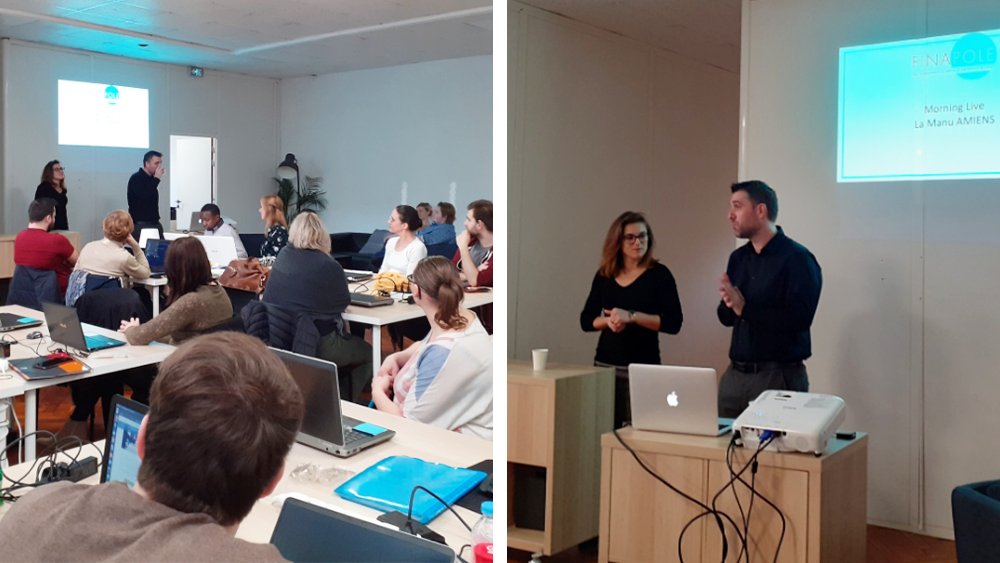 [#MORNINGLIVE 🚀]
Nos Promos DWWM et DW à #Amiens accueillent l'entreprise FINAPOLE, qui a déjà recruté plusieurs de nos anciens apprenants 👩‍💻👨‍💻
#Merci à Aline Caquineau et Loïc Fache pour leur présentation et partage d'expérience 😀