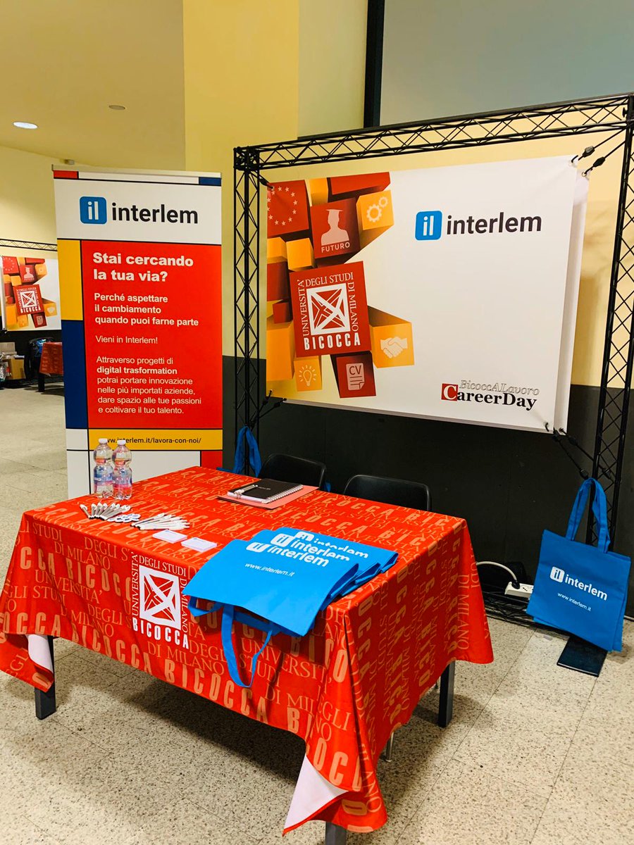 Interlem's tweet photo. Oggi siamo al Career Day 2019 di @unimib. Il nostro team HR vi aspetta allo stand 28 al piano terra. Vieni a trovarci!
#interlem #BicoccaJobDays #lavoro #CareerDay https://t.co/1cOHXdPffX
