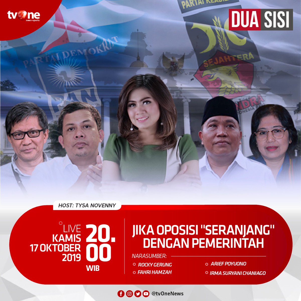 Pertemuan Jokowi dengan Prabowo, SBY dan Zulkifi Hasan jelang pelantikan Presiden memberi sinyal kuat bakal bergabungnya partai oposisi dalam koalisi Jokowi. Saksikan Dua Sisi Kamis, 17 Oktober 2019 jam 20.00 WIB hanya di tvOne. #DuaSisiOposisiSeranjangPemerintah #tvOneNews