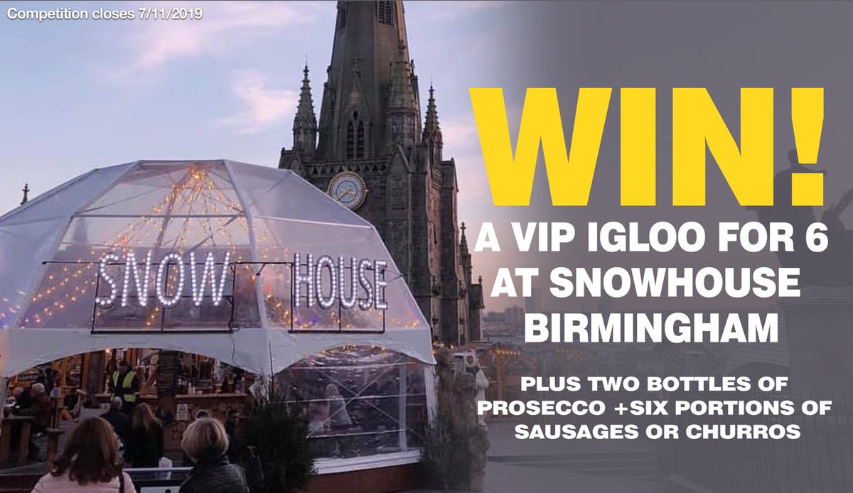 #WIN!

A VIP igloo for 6 people at Snow House #Birmingham - plus 2 bottles of prosecco and 6 portions of sausages or churros.

FOLLOW + RT before 7/11 to enter.