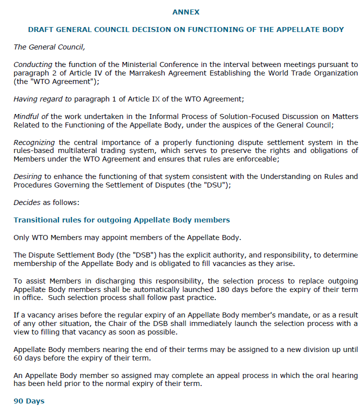 Screenshot of first third of the draft decision (Annex)