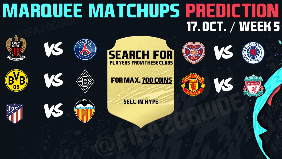 Fifa20Guide's tweet photo. So today it’s #marqueematchups ❗️❗️ hope that’s my prediction works ⬇️⬇️⬇️⬇️⬇️⬇️⬇️ #FIFA20 #fut20 @EASPORTSFIFA https://t.co/EkpkYKoHIy