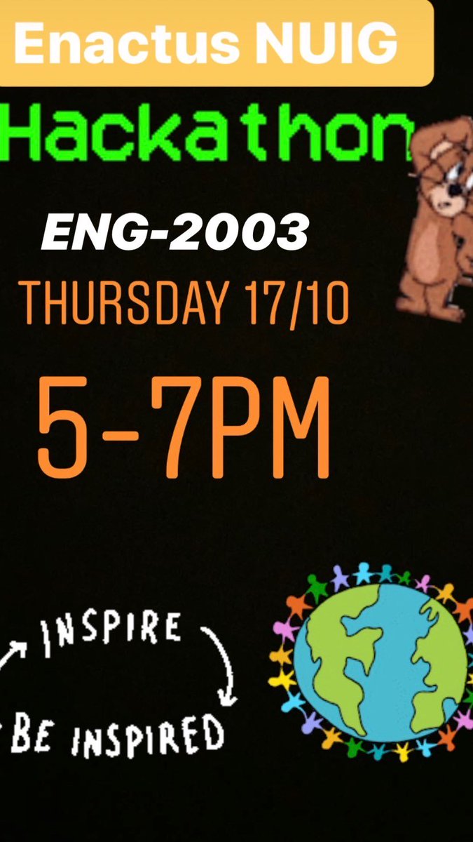 ⭐️Reminder⭐️:  Come along to our hackathon today from 5-7pm in ENG-2003. Pizza and some great prizes up for grabs! All are welcome 😊 #nuig