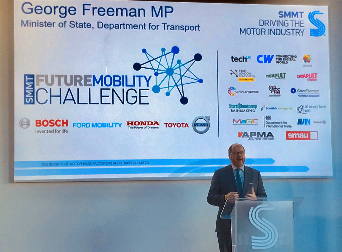 EV_TechUK's tweet image. We are hear at @SMMT future mobility event at @HereEast and listening to @GeorgeFreemanMP talk enthusiastically about tech in the transport industry. Interested to see the government’s Decarbonisation Strategy that he mentioned! #FutureOfTransport