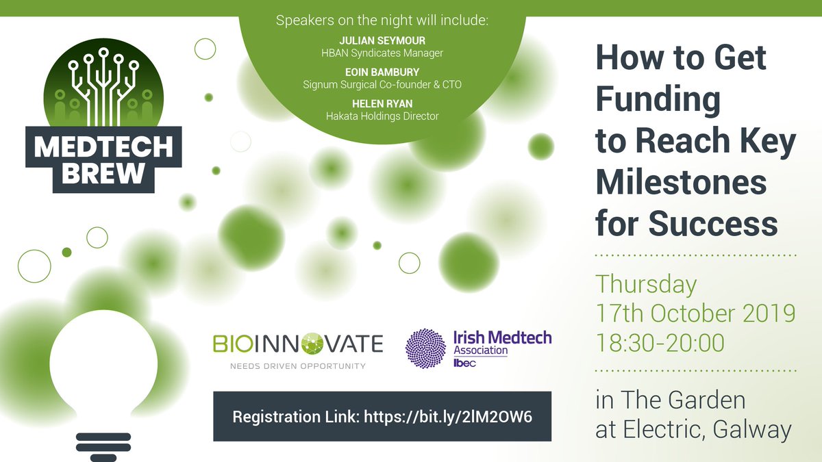 BioInnovate_Ire's tweet photo. Looking forward to the last #MedtechBrew of 2019 with @IrishMedtech this evening @ElectricGalway to learn from the experts on how to get funding to reach key milestones for success @HaloIreland @atlanticbridgev #SignumSurgical #Medtechinvestment #Finance https://t.co/U4Eue3t9Pi
