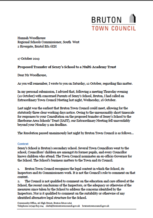 BrutonTC's tweet photo. "Take a pause"

#BrutonMayor letter to @RSC_SW on behalf of @BrutonTC, regarding the proposed transfer of @SexeysSchool to a Multi-Academy Trust (MAT)… #HandsOffSexeys

https://t.co/uDwtFfCJ2M https://t.co/jAXNczMlVd