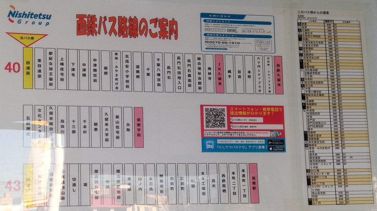 いやさか 時刻表 路線図 運賃表 西鉄バス 西鉄バス佐賀 目達原バス停