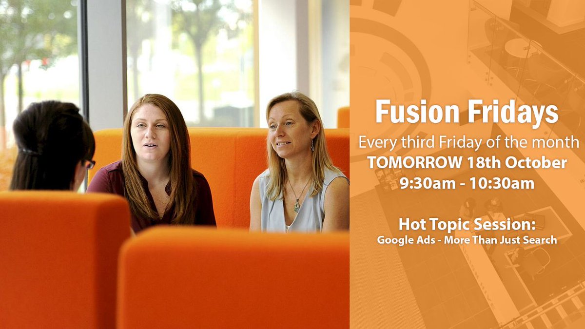 Fusion Hive (@fusionhive) on Twitter photo Reminder that the first Fusion Friday for tenants is happening tomorrow! Join us for #networking and a #HotTopic session by Steph Shenava from <a href="/forrestdigital/">Iain Forrest</a> about Google Ads. There is no need to register, so feel free to dip in and out!
Find out more: buff.ly/30DEjZW Reminder that the first Fusion Friday for tenants is happening tomorrow! Join us for #networking and a #HotTopic session by Steph Shenava from <a href="/forrestdigital/">Iain Forrest</a> about Google Ads. There is no need to register, so feel free to dip in and out!
Find out more: buff.ly/30DEjZW