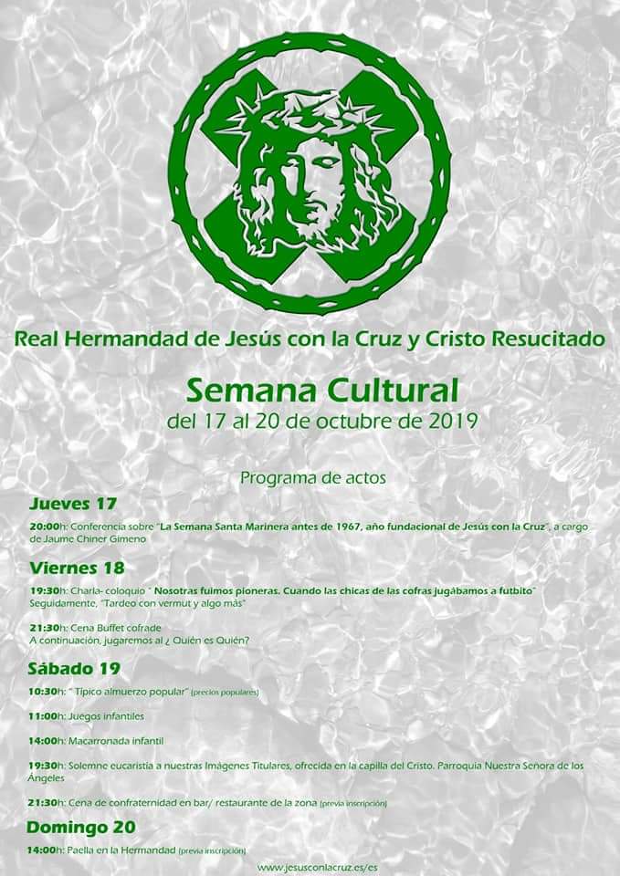 Hui inicia la seua Setmana Cultural la <a href="/HJesusConLaCruz/">RHJesusConLaCruzCR</a> amb una conferència del confrare i escriptor, Jaume Chiner a la seu social de la Germandat.
#SetmanaSantaMarinera 
<a href="/festesdeVLC/">Festes de València</a>