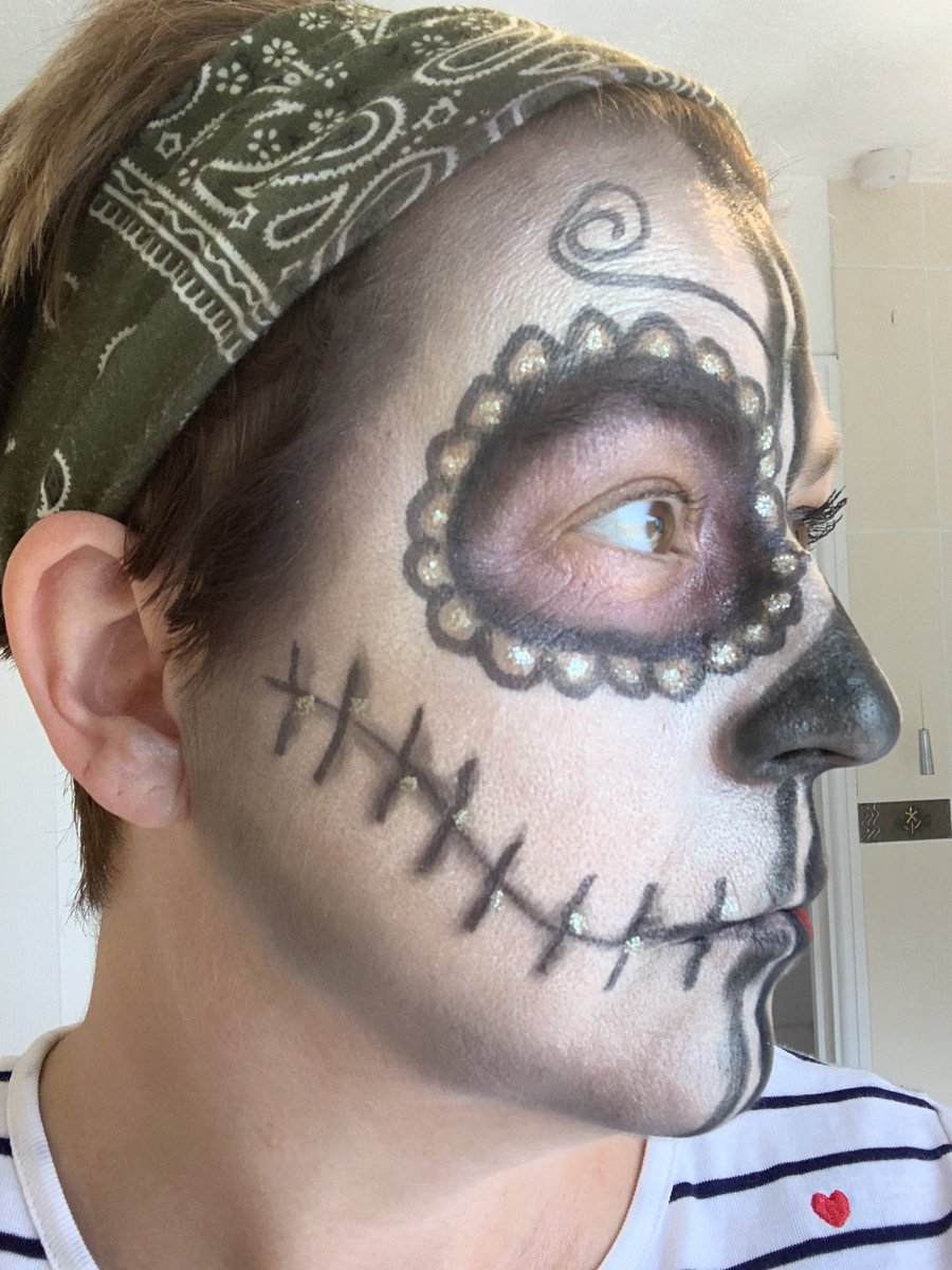 ClaireBruford's tweet photo. When you really don’t want to do housework ... All done using @MakeupRVLTN #lovenote #ready #paris #jewelcollection #reloaded #extraspice #skinkiss #halloween #playing #housework #makeup #experiment #ThursdayMotivation https://t.co/jf33H8DKC3