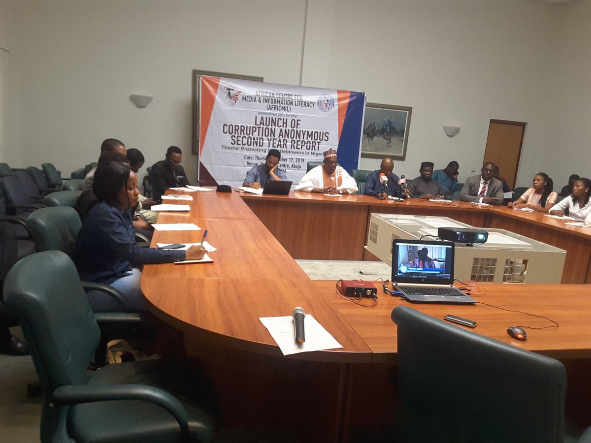 Africmil's tweet photo. #AFRICMIL presents the 2nd year report of its #CorruptionAnonymous project, we're discussing issues that obstruct the success of whistleblowing in Nigeria especially the harrassment, threat and other forms of victimisation of #Whistleblowers 
.@conumah
.@macfound 
@FinMinNigeria https://t.co/5YEV8fojMw