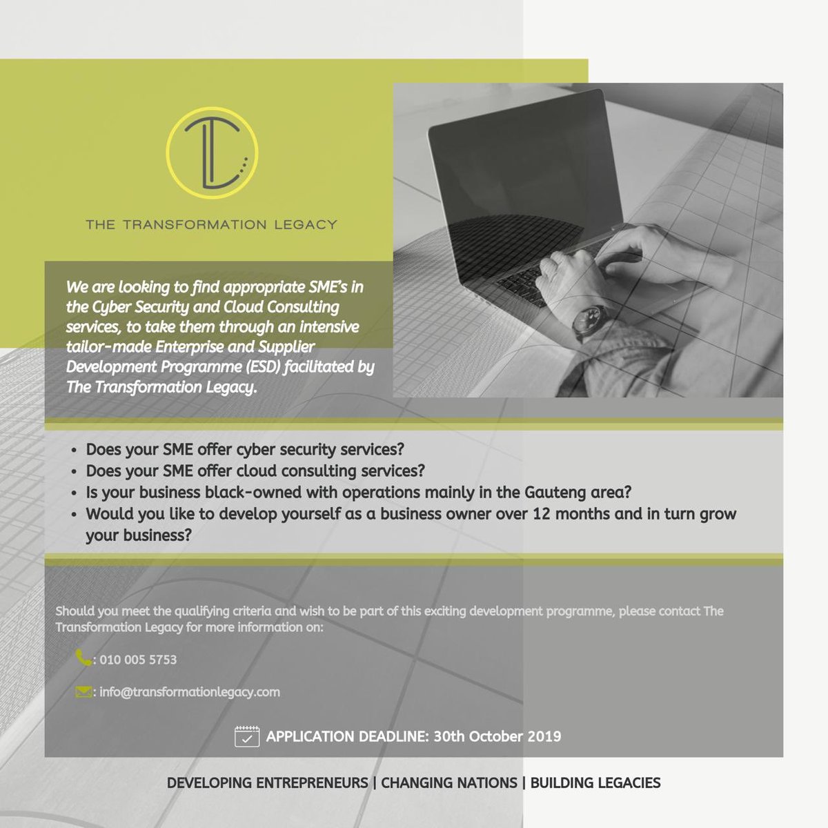 Are you an SME providing Cyber Security or Cloud Consulting services and looking to be developed?
Contact us!

#smallbusiness 
#entrepreneurlife  #itcybersecurity 
#itcloudconsult