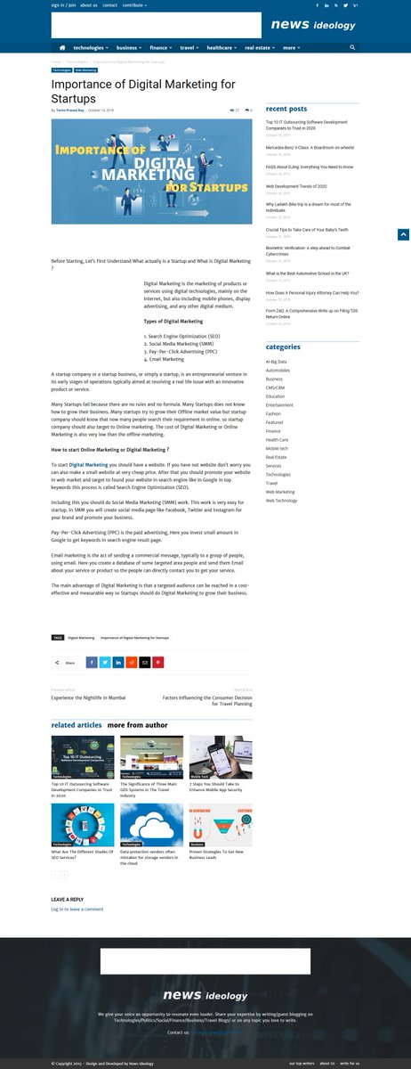 rahultpray's tweet photo. My article published in News Ideology.
Topic: Importance of Digital Marketing for Startups

https://t.co/hNBe6HLfcQ
#SEO #SMO #DigitalMarketing #seotool #SEOTips #SearchEngineOptimization #socialmediamarketing https://t.co/jv7qwVS7es