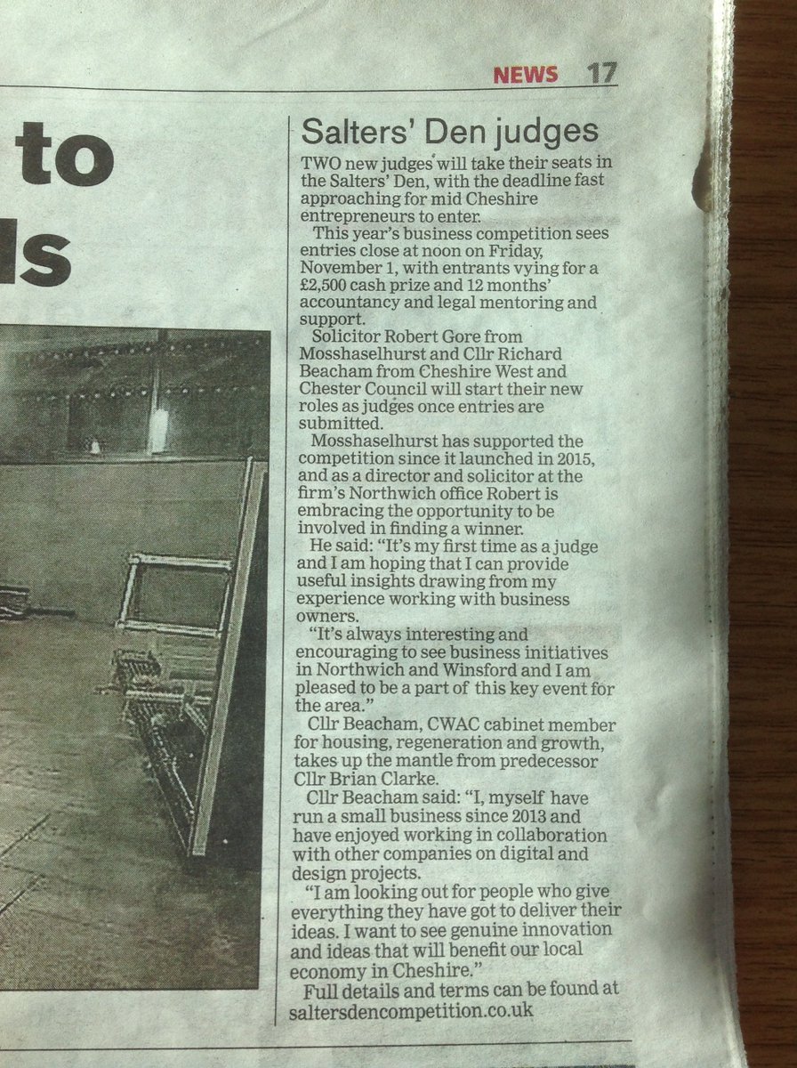 The closing date for this years competition is looming! 
Friday 1st November. More details in today's <a href="/NorthwichNews/">Northwich Guardian</a> - Front page and page 17. #Business #Competition #Northwich #Winford <a href="/HowardWorth/">Howard Worth</a> <a href="/mosshaselhurst/">mosshaselhurst solicitors</a> <a href="/Go_CheshireWest/">Cheshire West</a> <a href="/NatWestBusiness/">NatWest Business</a>