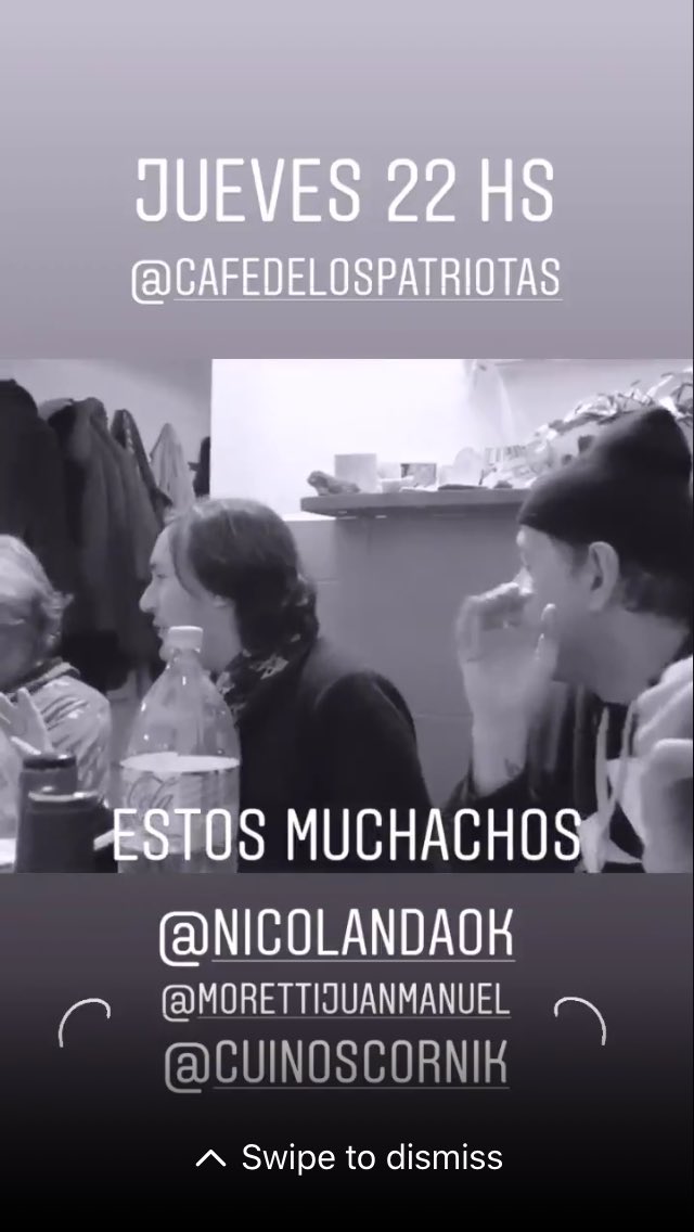 fernandezbitar's tweet photo. Hoy planazo para el 17 de octubre! #ManuelMoretti + #CuinoScornik + #NicoLanda tocan juntos a las 22 en #CafeDeLosPatriotas ! @JManuelMoretti @cuinoscornik @NicoLandaOK @CafePatriotas https://t.co/Vwco9yq1xz