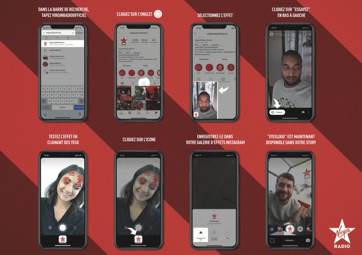 Depuis quelques jours, @VirginRadiofr  a lancé son premier effet Instagram en réalité virtuelle.
C’est la première radio musicale en France à proposer cette nouveauté disponible seulement depuis quelques mois. 
et forcement c'est ma petite soeur <a href="/Livia_Fressy/">Livia</a> qui l'a réalisé !