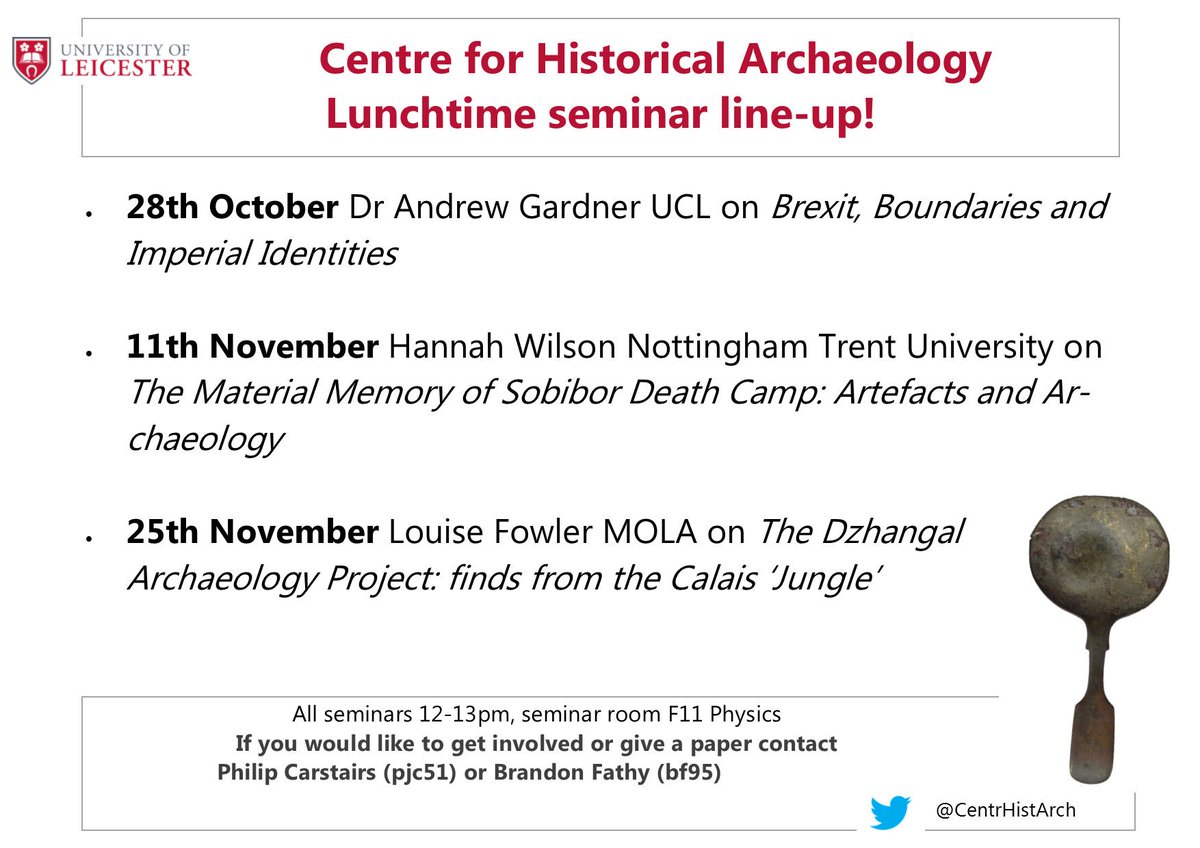 Contemporary, political, and topical - check out our next 3 lunchtime CHA seminars @UoLSBC @ArchAncHistLeic @NewHistoryLab @LeicesterCSSAH @CHATArch all welcome.