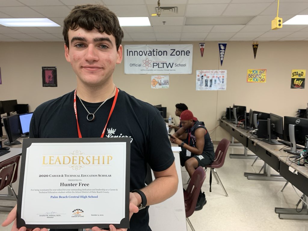 PBCentral_Princ's tweet photo. Congrats to Hunter Free of the #PBCHS engineering academy who will represent @SDPBCChoiceCTE and @pbcsd as a 2020 US Presidential Scholar in CTE‼️ #ProudPrincipal @CoachAbbyElder @JeralineJohnson 🐴 https://t.co/aWUFOvJbae