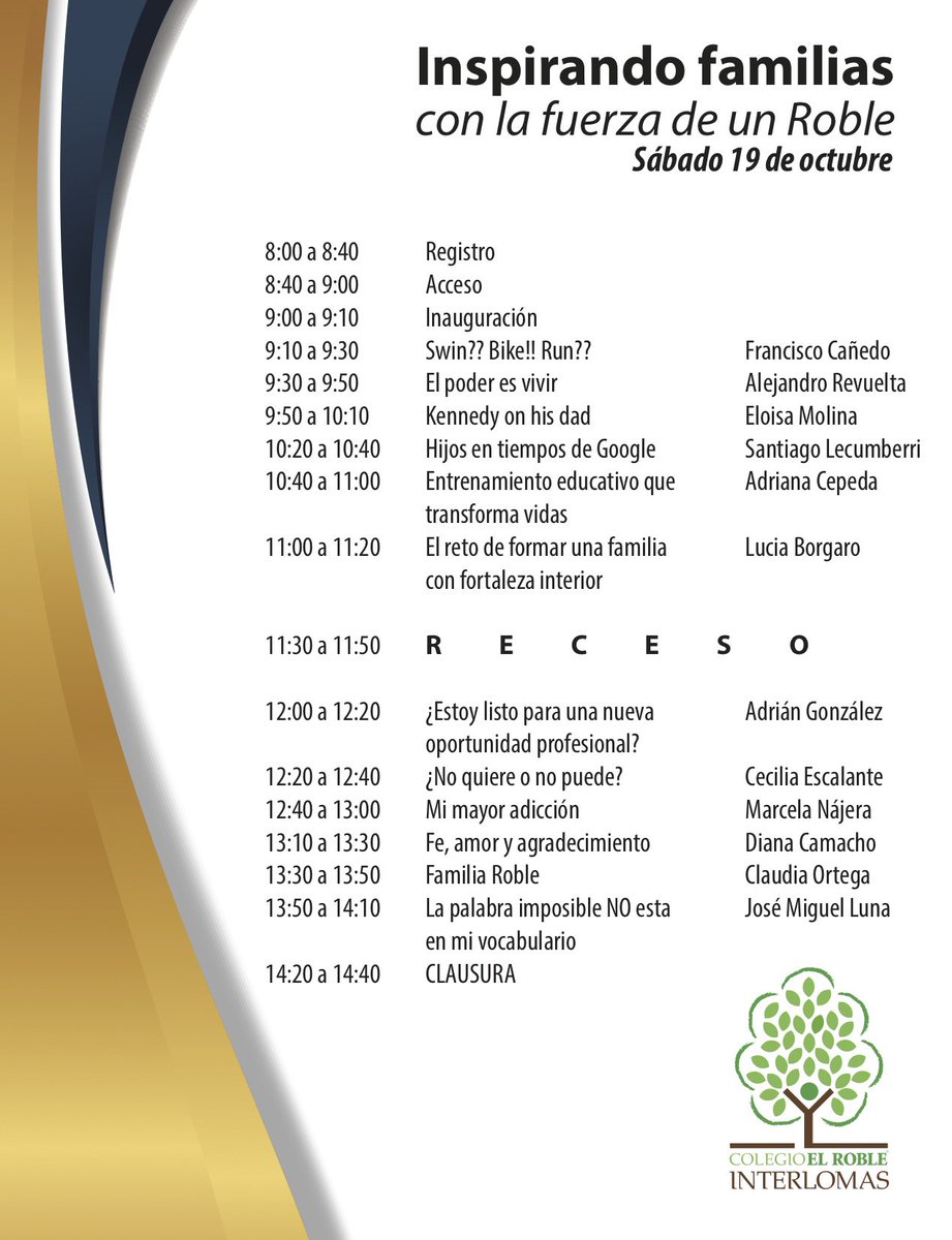 ColegioRoble's tweet photo. Ciclo de conferencias
Inspirando familias, con la fuerza de un Roble
Sábado 19 de octubre de 2019
Compártelo con familiares y amigos ¡No puedes faltar!

Reserva tu lugar
https://t.co/wXoKnQKcHH
Entrada gratuita https://t.co/rapq756nKr