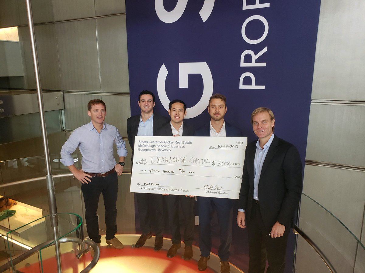 A big thanks to <a href="/jbgsmith/">JBG SMITH</a> CEO, Matt Kelly and his team for judging our <a href="/GUSteersCenter/">Steers Center</a> RE Entrepreneurship competition.  Team Darkhouse was the winner w/ 2nd Year MBA students - Nick Quaglia, Ronnie Ma and Colin Chiarodo.  Special thanks to course instructor - John Wilkinson.