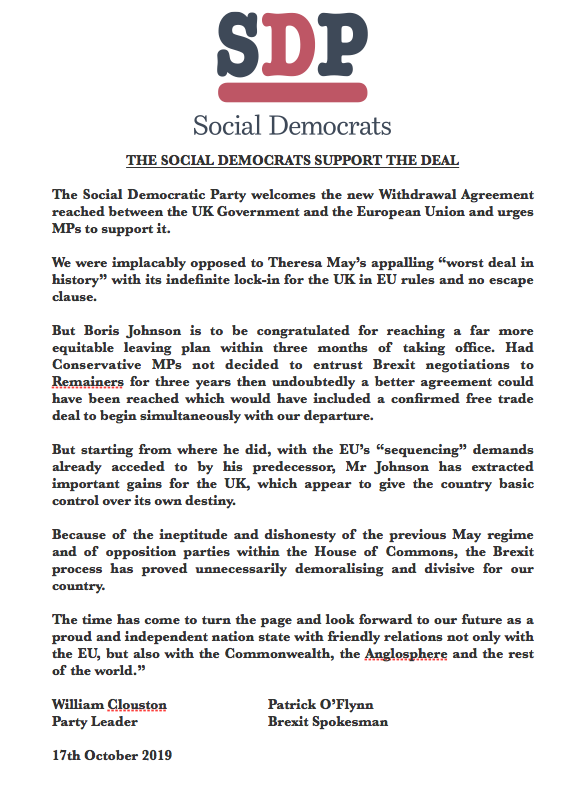 WilliamClouston's tweet photo. The Social Democrats support the Brexit Deal: https://t.co/scNHpQEGky