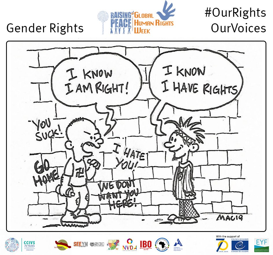 Last GHRW post of the day! You can find all the contributions of the day here: bit.ly/2VNkv5D Thanks for following us! Tomorrow we will focus on the right to live in peace. Thanks to @CoE and EYF for their support. #OurRightsOurVoices #RaisingPeace