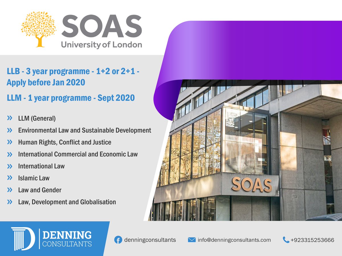 APPLY NOW!
To know more:
- denningconsultants.com
- 0331-5253666 , info@denningconsultants.com

#Denningconsultants #DCo #educationalconsultants
#studyabroad #highereducation #SOASuniversity
#LLB #LLM