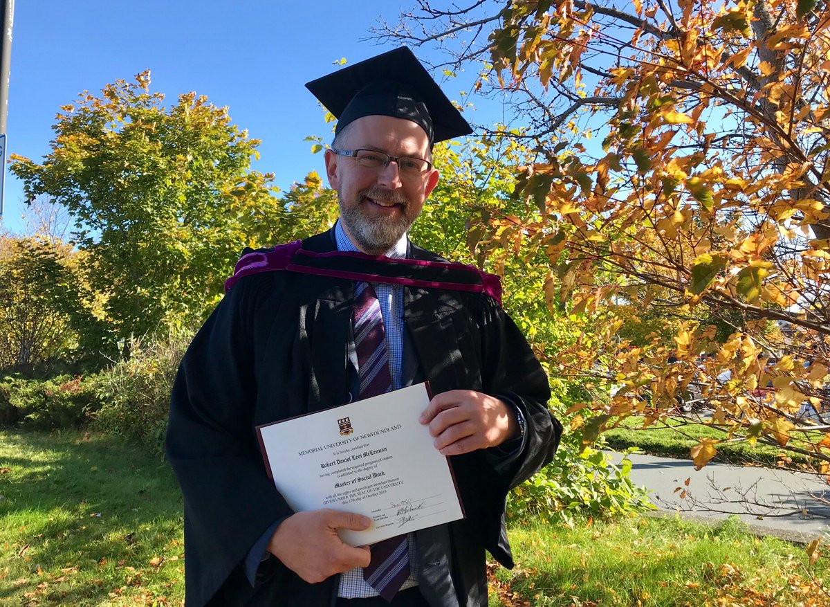 A big congratulations  to our Director of Employment Services, Rob McLennan who is convocating today with his Masters in Social Work from @MemorialUniversity. Well done Rob!