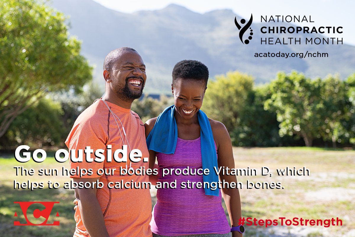 DrRichKing's tweet photo. The sun helps our bodies produce Vitamin D, which in turn helps us to absorb calcium and strengthen bones. Get outside and take additional #StepsToStrength https://t.co/iyY2CIJfys