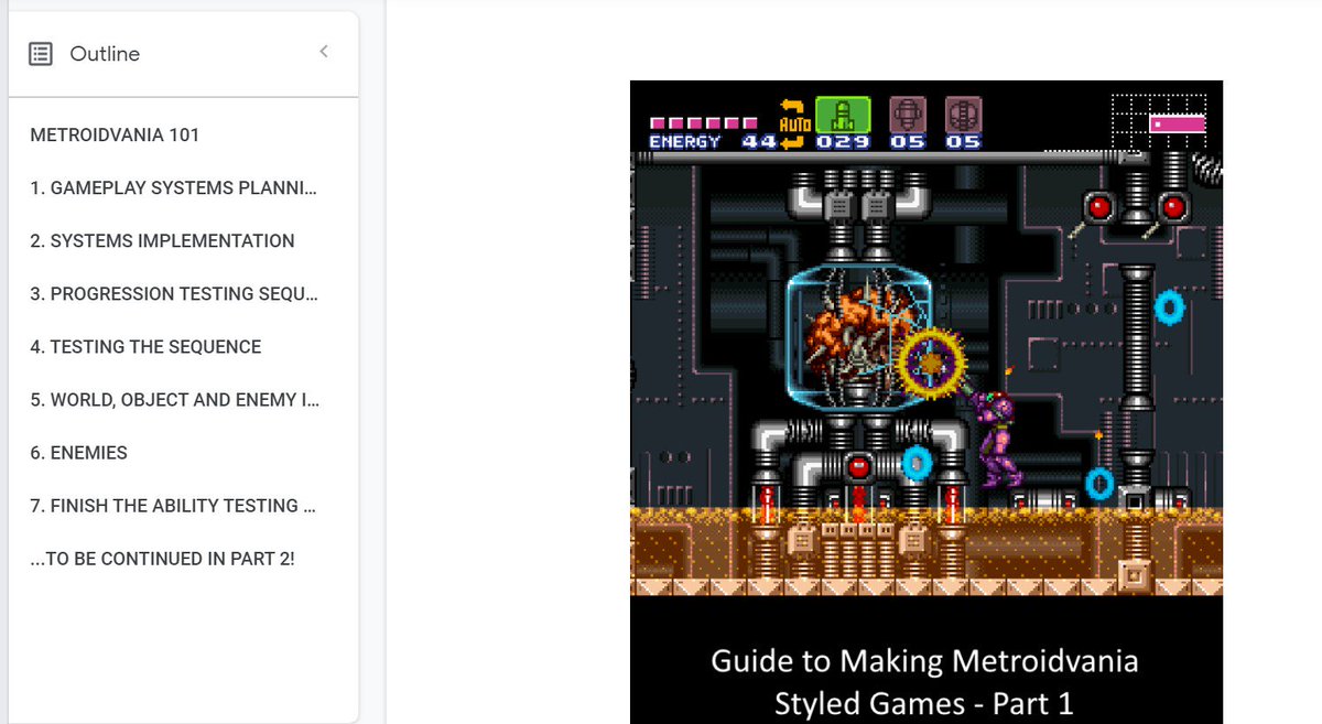 PixelProspector's tweet photo. "Guide to Making Metroidvania styled Games - Part 1"
(written by @KynanPearson - Designer on Metroid Prime 2/3)
🗒️https://t.co/D4B7spplPL #MetroidWeek #Metroid #gamedev https://t.co/YDYlNDityC