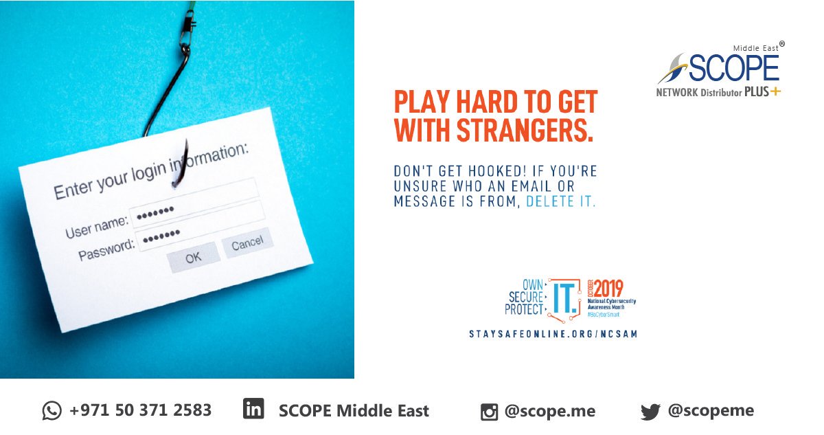 scopeme's tweet photo. Cybercriminals cast wide nets with #phishing tactics, hoping to drag in victims. They may offer a financial reward, threaten you if you don’t engage, or claim that someone is in need of help. #BeCyberSmart #CyberAware #cybersecurity #securityawareness #TechFactsThursday https://t.co/W5Qy9fFwaa