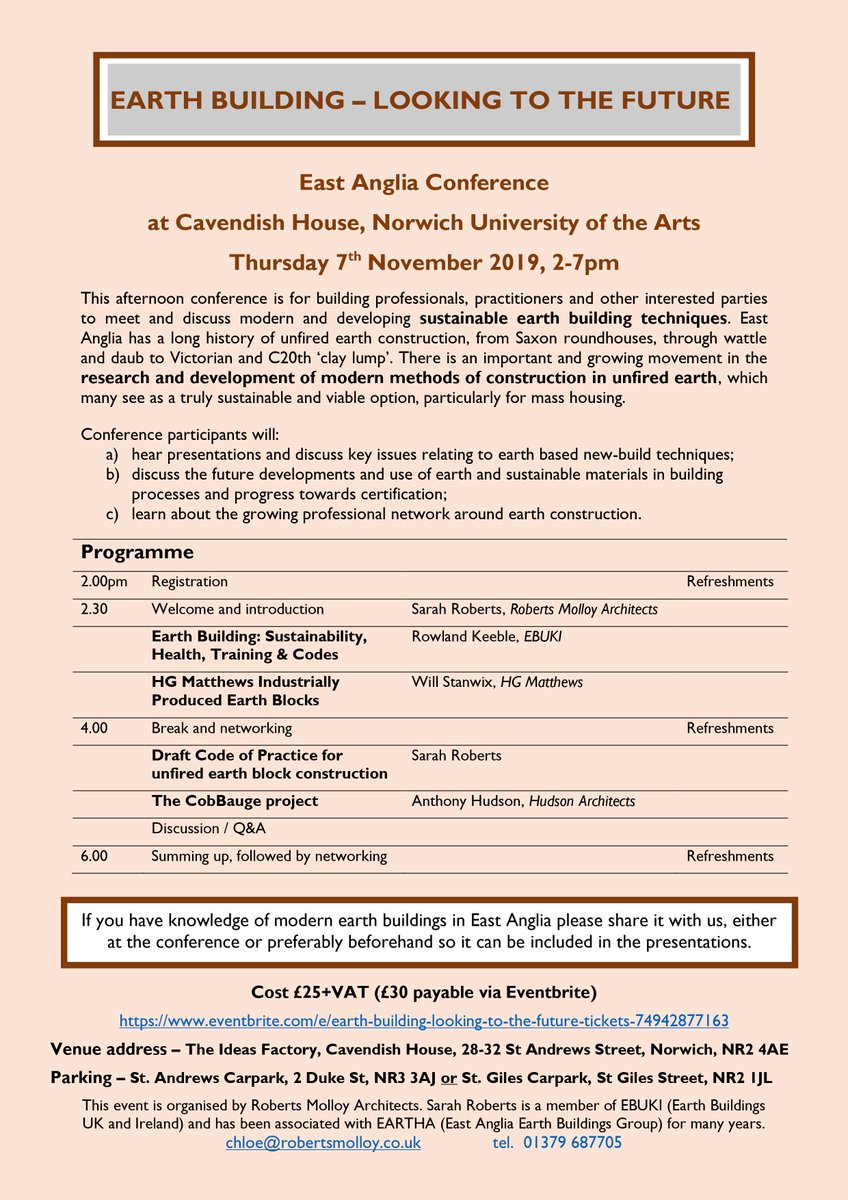 Please join us at the Earth Building Conference on 7th November 2019. Guest speakers <a href="/hudsonarch/">HudsonArchitects</a>, <a href="/CobBaugeProject/">CobBauge Project</a> &amp; <a href="/EarthBuildingUK/">EBUKI</a>. Tickets are limited!

eventbrite.co.uk/e/earth-buildi…