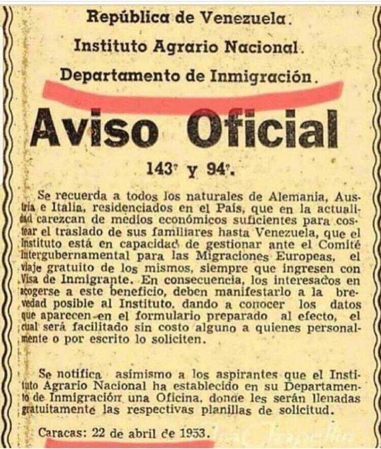 En 1953 Venezuela invitaba a inmigrantes  pobres que se vinieran a Venezuela. ¡Qué diferencia!