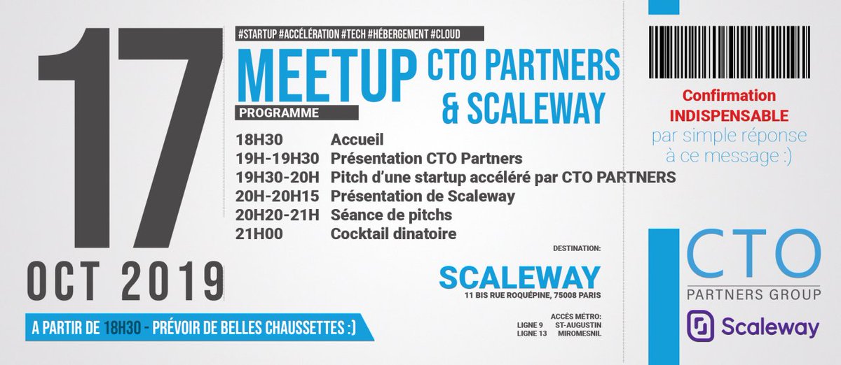 🌟 Nos clients ont du talent 🌟Ce soir chez Scaleway #LaMaison_Paris, les startup de @CTO_Partner se jettent à l'eau 💦 pour nous offrir des pitchs de haute volée.