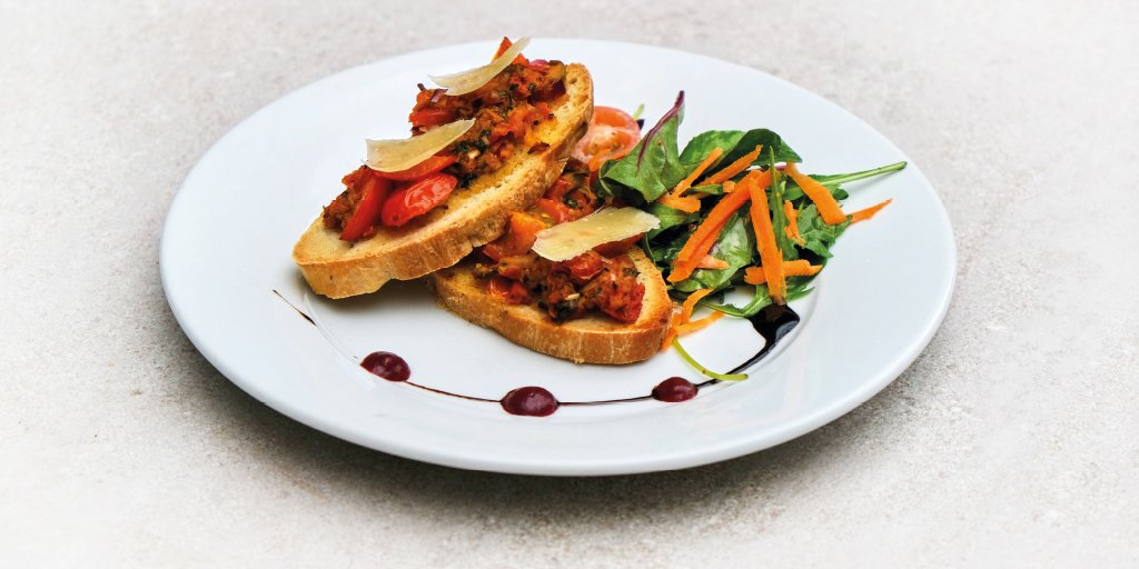 Our slow-roast cherry tomato bruschetta is bursting with flavour, the perfect way to start the evening! #sligofoodtrail