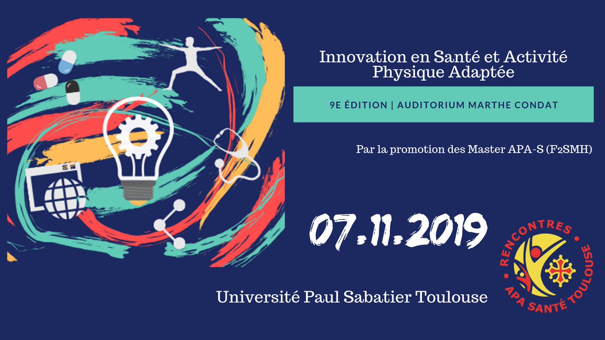 FFSE_Occitanie's tweet photo. Retrouvez-nous lors des #Rencontres en #Activité #Physique #Adaptée et #Santé de #Toulouse le jeudi 7 novembre à l'Université Paul Sabatier.

Au programme de cette journée, de nombreuses #conférences et l'intervention de la Ligue sur le #sportentreprise https://t.co/j9Bxg30wRT