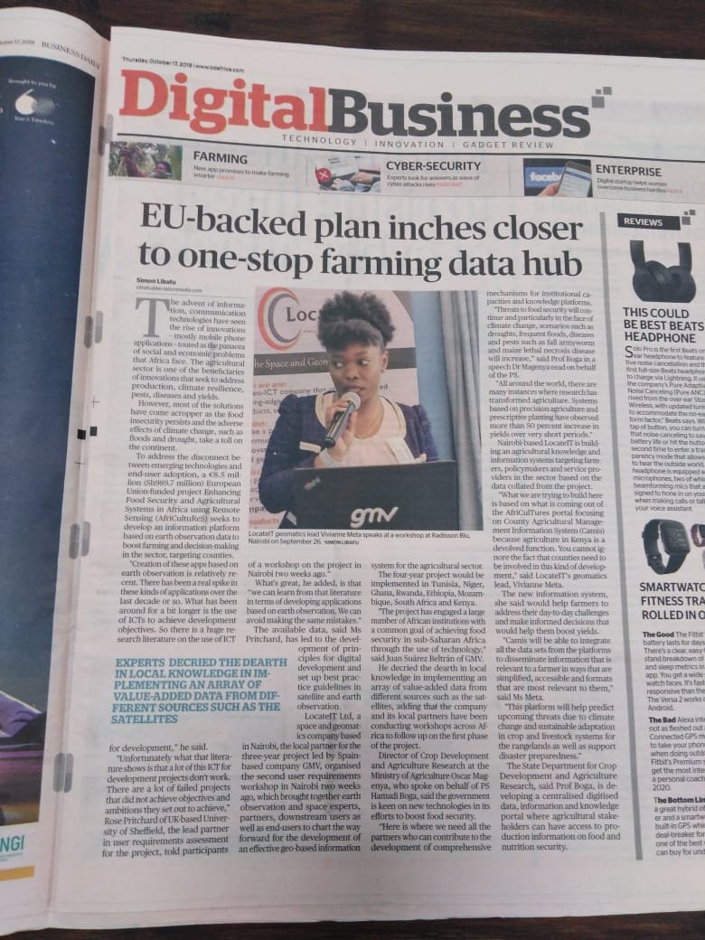 Read about the @EU_Commission H2020-funded AfriCultuReS project 'Enhancing Food Security and Agricultural Systems in Africa using Remote Sensing' published in today's Business Daily newspaper cc. @viviannemeta #africulturesworkshops #earthobservation #GIS #foodsecurity @kilimoKE