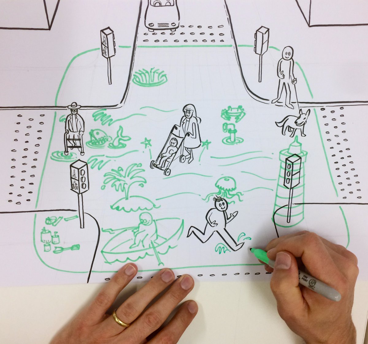 zsofiasonia's tweet photo. 'Walkable Glasgow' - Day 3 of our #gsasprint Design Sprint week. Storyboarding for our 4D (sound and visual) pedestrian crossing experience.
@Innovation_Sch #speculativedesign https://t.co/4yKoe6KRE6