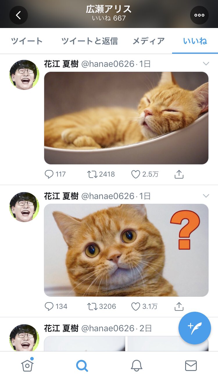 ナガツキ 広瀬アリスさんが漫画 アニメ好きなことは知ってる人も結構多いけど彼女がtwitterでほぼ花江夏樹さんのツイートしかいいねしてないのは意外と知らない人が多いのでは
