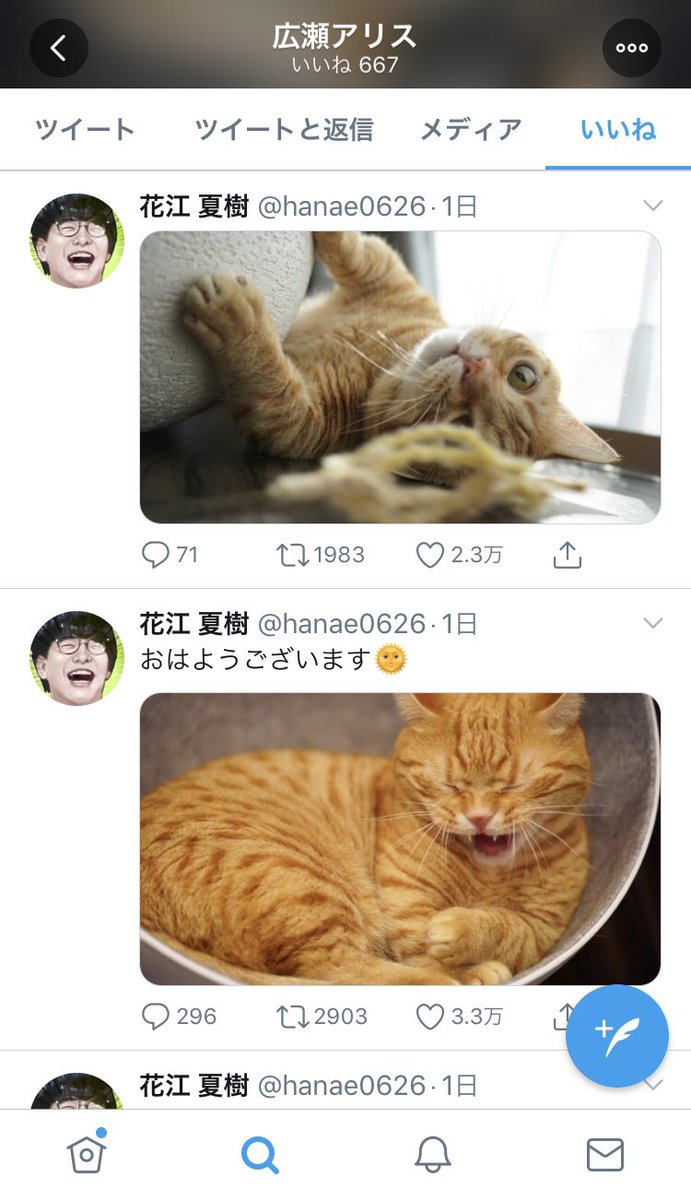 ナガツキ 広瀬アリスさんが漫画 アニメ好きなことは知ってる人も結構多いけど彼女がtwitterでほぼ花江夏樹さんのツイートしかいいねしてないのは意外と知らない人が多いのでは