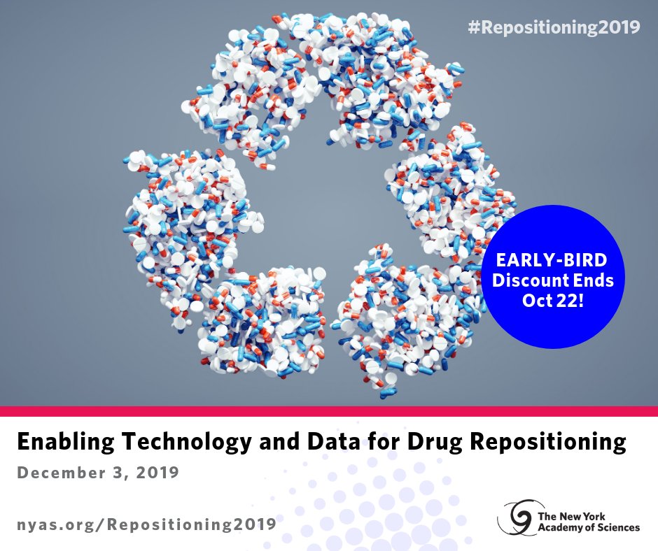 Save 30% when you register before Oct 22nd for the #Repositioning2019 daylong symposium. Register here: bit.nyas.org/2XzT4wl #DrugRepositioning