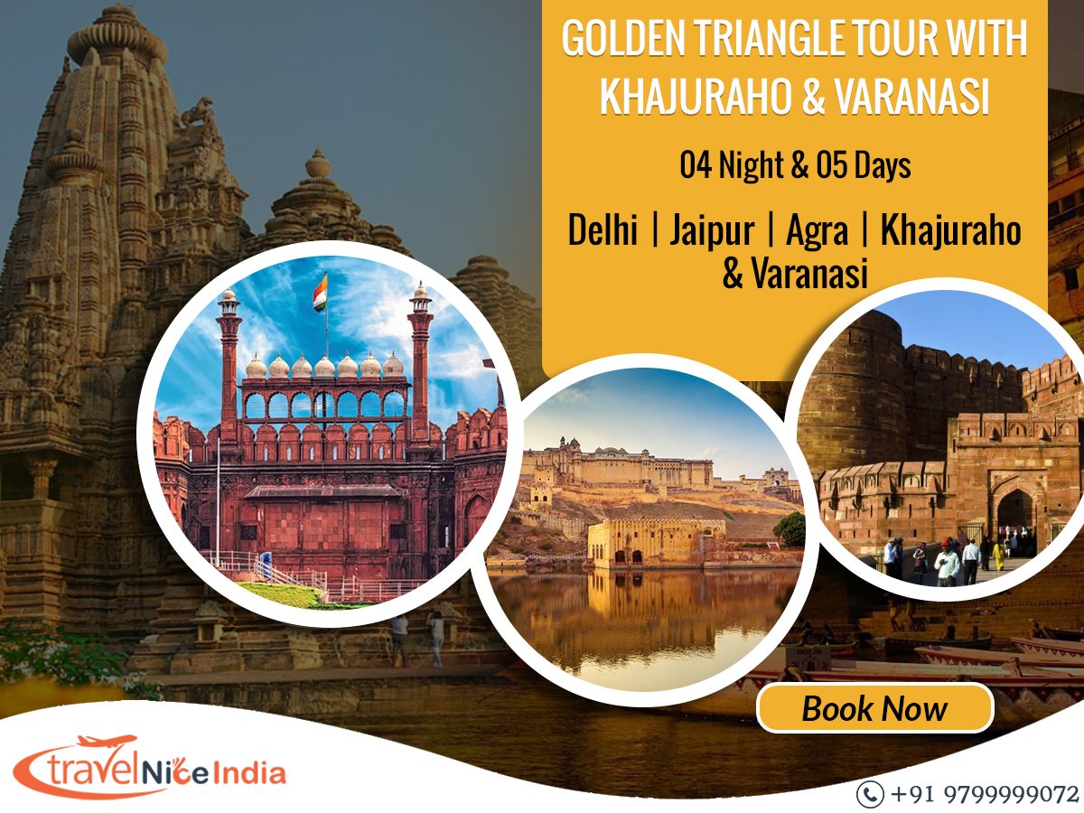 TravelNiceIndia's tweet photo. Golden Triangle Tour With Khajuraho &amp; Varanasi
#Delhi–#Jaipur–#Agra–#Khajuraho &amp; #Varanasi
04 Night &amp; 05 Days
So, what are you waiting for?
Book Now:  https://t.co/s8iK3fGe2n
9799999072

#travel #trip #traveling #experience #traveller #travelblogger #travels https://t.co/4LmgOodXqO