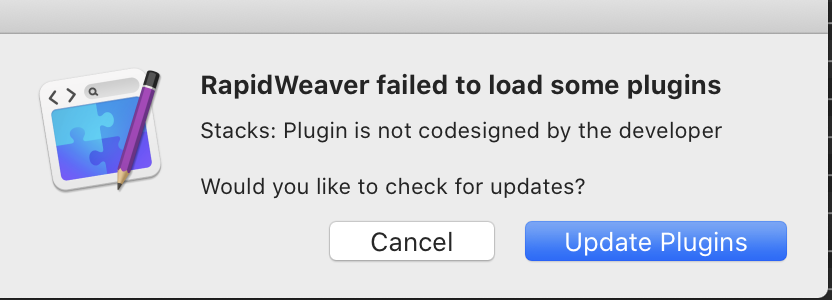 Hi @yourheadsupport. Stacks 3.6.8 unable to load on RW 8.4.1. under Catalina. Get message as shown below. What to do ?