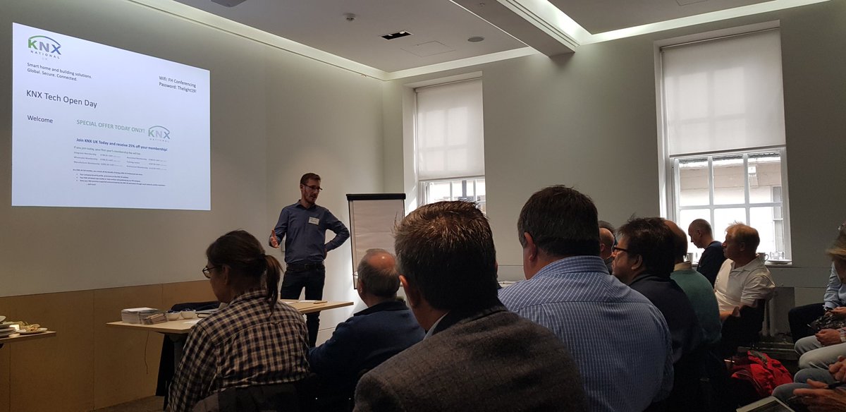 KNXUK's tweet photo. KNX UK Board Member Mark Warburton from @ivoryegg kicking off the KNX UK Technical Open Day with KNX Secure #knx #knxuk #knxsecure #technicalday https://t.co/8y7Gs2d9Bb