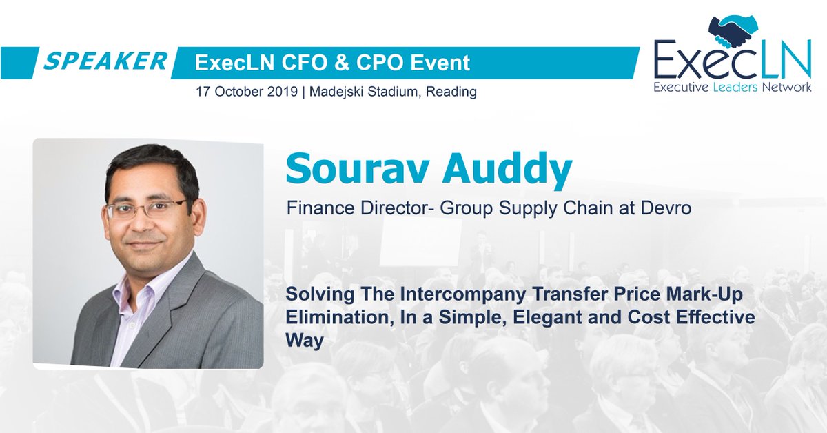 ExecutiveLN's tweet image. Join Sourav Auddy from Devro now in the Royal Suite to discuss - Solving the Intercompany transfer price mark-up elimination, in a simple, elegant and cost effective way.

#ExecLN #ELN