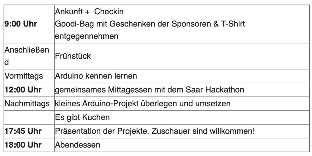 coderdojo_saar's tweet photo. Am kommenden Samstag, den 19.10., ist Junior Hackathon in Dudweiler - parallel zum @SaarHackathon. Dank @MeetAndCode können wir einen @arduino - Schwerpunkt anbieten. Wenige Plätze sind noch frei! 
Anmeldung -> https://t.co/VYC1EmqQ6h https://t.co/CkaR680SJT