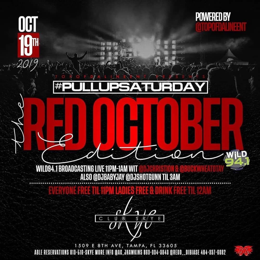IAMDJSHOTGUNN's tweet photo. Party @clubskye For #PullUpSaturdays #RedOctober Edition❗️@wild941 @djchristion @davy_rolando Broadcasting Till1Am📡 Plus @djbabyjay &amp; @djshotgunn til 3am🔥 

•

PoweredBy: #TopofdalineEnt @ac_jhawkins @redd__dibiase

•

#mrnowthatshowyoudj #instagood #likeforlike #djshotgunn https://t.co/8aaaL04gM1