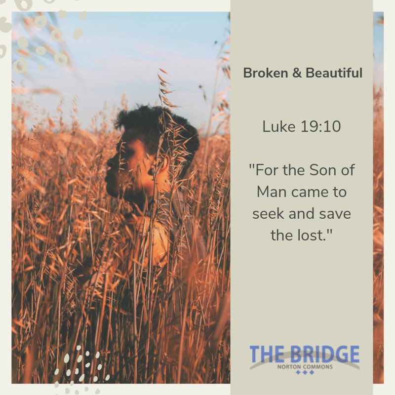 thebridgeatNC's tweet photo. We are all broken. God sees our brokenness

Luke 19:1-10 talks about Zacchaeus, a man who had wealth but was spiritually impoverished. He was broken but made beautiful in Christ.

Join us Saturday at 5:30pm for more as Dr Eric Bryant leads us. 

@ChristChurchKY @NortonCommonsKy https://t.co/D7BDpUCMrw