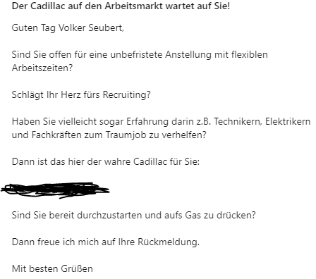 vseubert's tweet photo. @jani5700 Wir sollten weiter gute Ideen für individuelle Ansprache austauschen, siehe mein Fundstück, "Der Cadillac auf den Arbeitsmarkt wartet auf Sie" selten so gelacht... https://t.co/AEgyB62TqJ